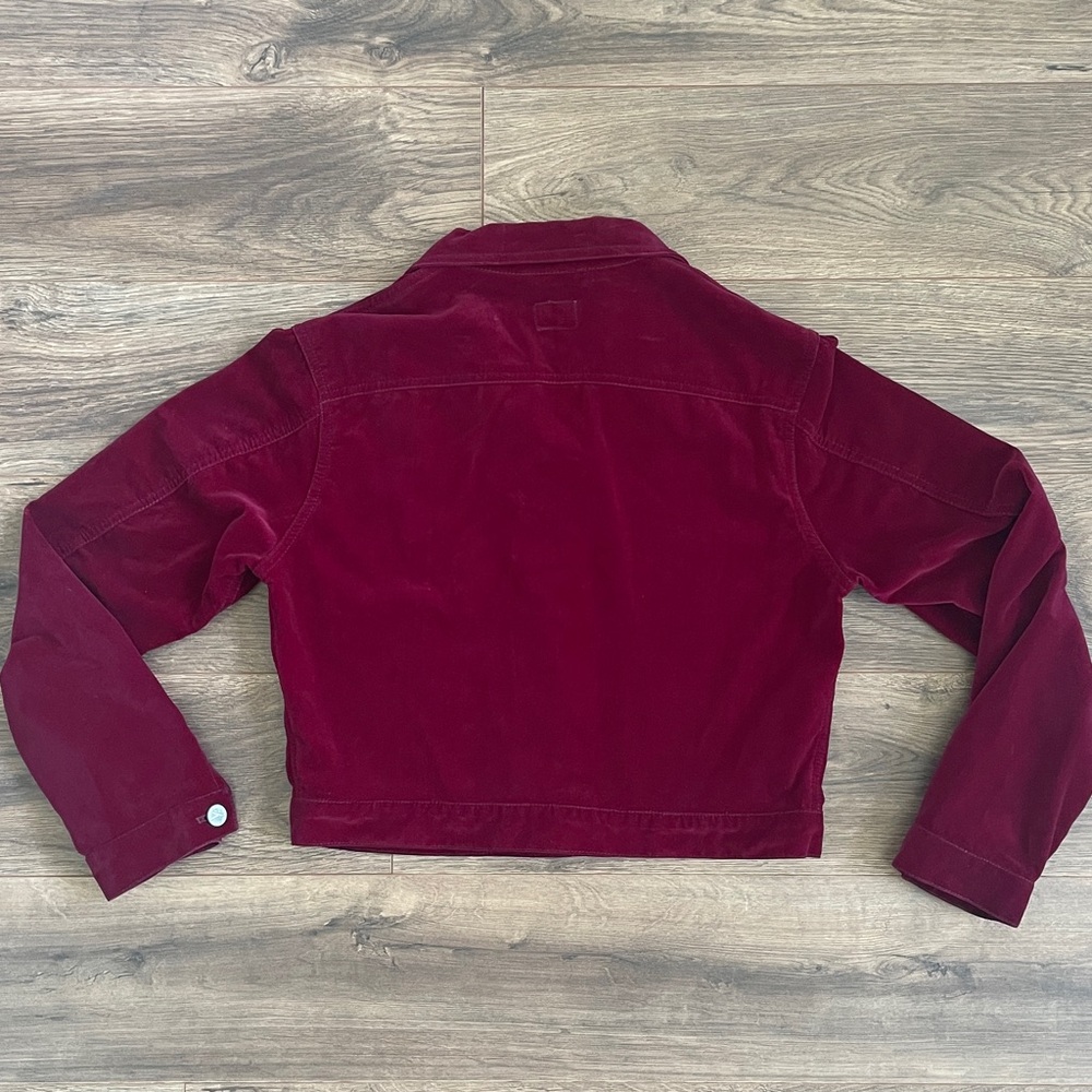 CK CALVIN KLEIN JEANS 90's RED VELVETEEN CROPPED TRUCKER JACKET |  SUPER RARE - Picture 3 of 14